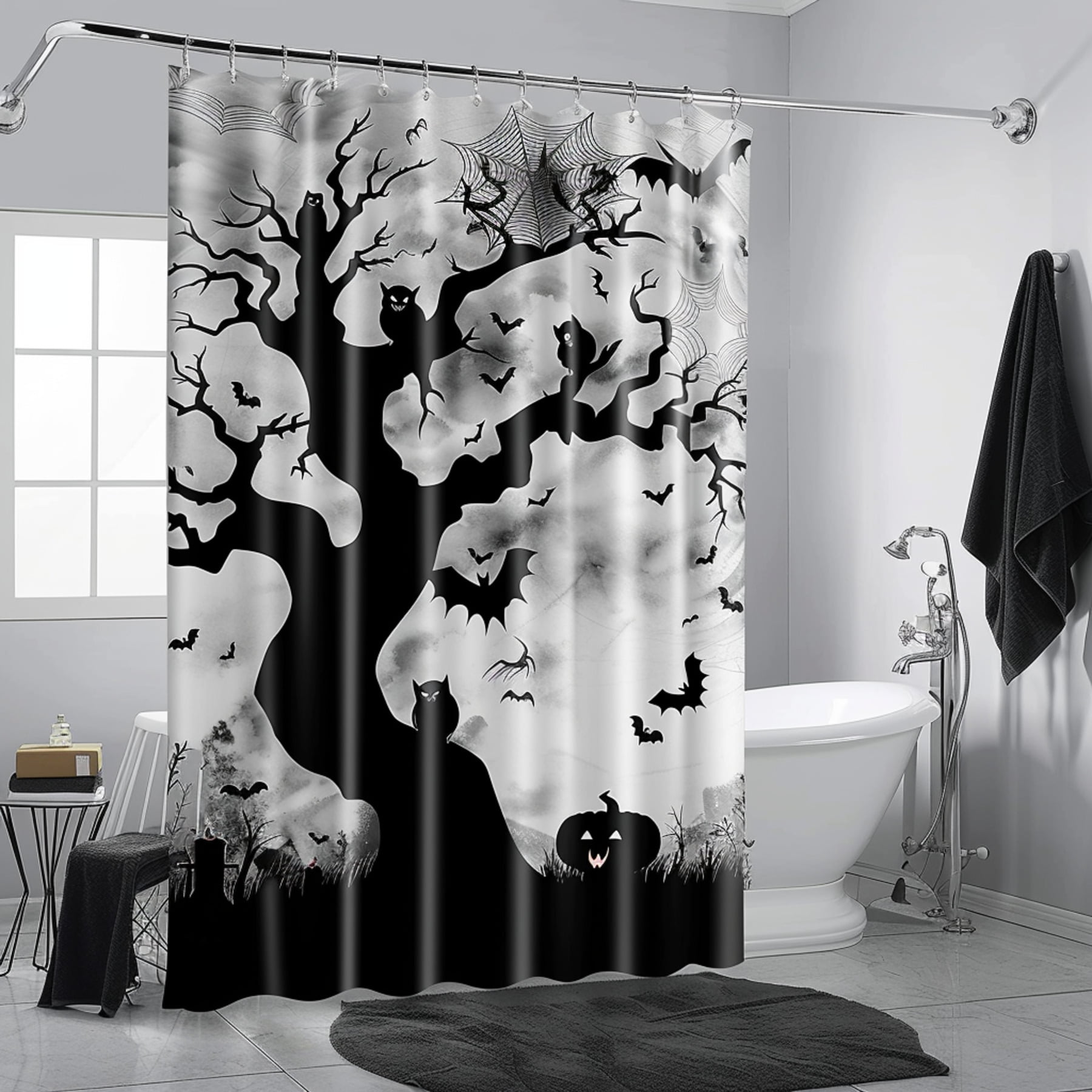 Spooky Halloween Bathroom Decor Set Haunting Tree Ghosts Bats and