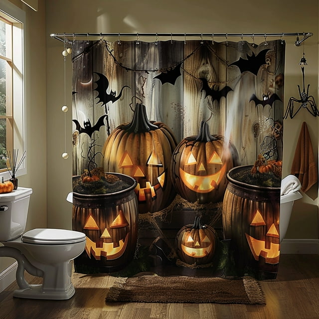 Spooky Halloween Bathroom Decor Set with Pumpkins Cauldrons and Bats ...