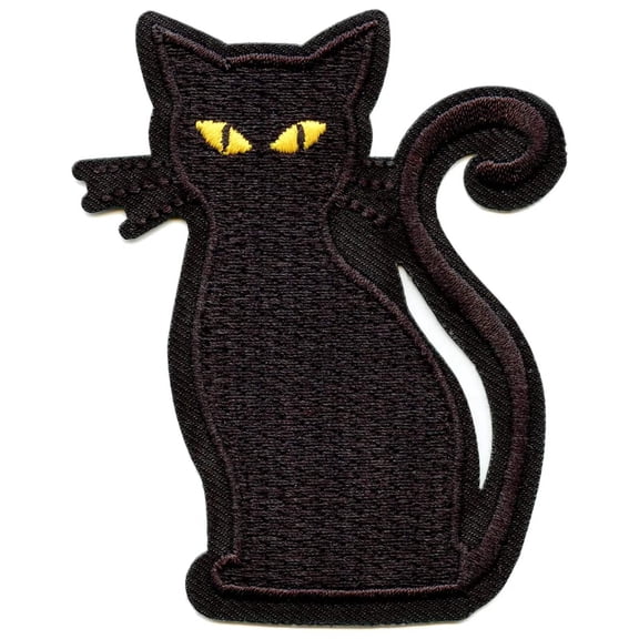 Spooky Halloween Black Cat Embroidered Iron On Patch (ALT)