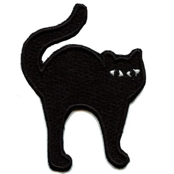 Spooky Halloween Black Cat Embroidered Iron On Patch