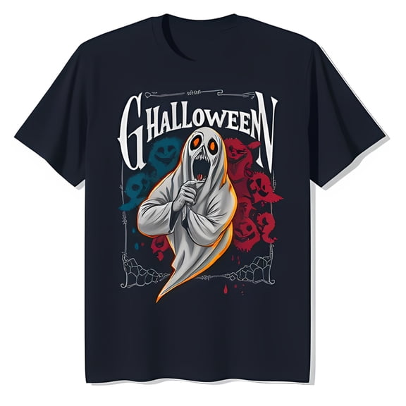 Spooky Halloween Black T-Shirt with Screaming Ghost Chest Graphic