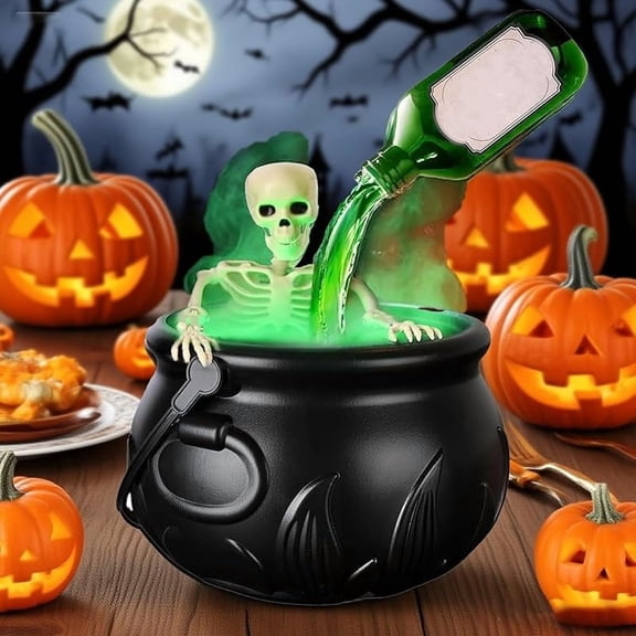 Spooky Halloween Cauldron Decor，DIY Witches Cauldron Kit with Magic Floating Potion Bottles、Skeleton& Fog Maker，Halloween Decorations for Kitchen Table (Large)