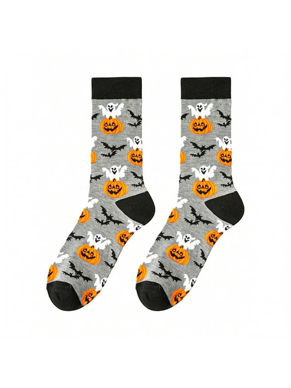 Spooky Halloween Crew Socks for Men and Women, Ghost Jack O Lantern and Bat Knit Mid Calf Novelty Socks, Cozy Soft Fall, Boo Basket Stuffers and Halloween Gifts, Fun Casual Sock