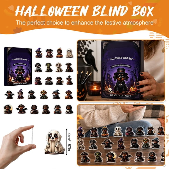 Spooky Halloween Decor, 24 Pcs Collectible Figures Halloween Blind Box, Halloween Mini Figures Dog Halloween Decor Collection, Collectible Figurines Mini Dog Figurines Set, Advent