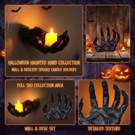 Spooky Halloween Decor, Black Fake Witch Hand Figurine, Halloween Table Decorations for Haunted House Desktop Display, Black Art Wall Decor Hanging Wall Mount, Unique Gothic