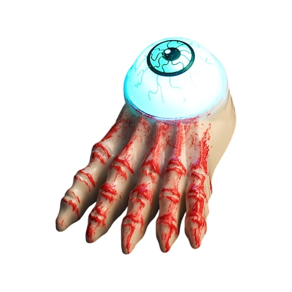 Spooky Halloween Decor, Led Light Up Creepy Skeleton Foot with Glowing Eyeball Battery Operated Candle Light, for Haunted House Entryway, Gothic Halloween Home Tables, Spooky