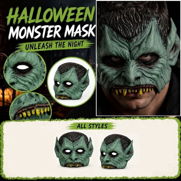 Spooky Halloween Decor Supply, Scary Halloween Mask, Goblin Mask, Adult Monster Mask, Detailed Textured 9X8 in Creature Mask Complete with Fangs For, Trick-Or-Treat Gatherings and