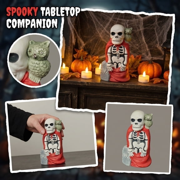 Spooky Halloween Decor, Vintage Gothic Skeleton Figurine with Rip Tombstone Detail, Halloween Party Decorations for Adults for Haunted House Table Setup, Perfect Seasonal Gift for