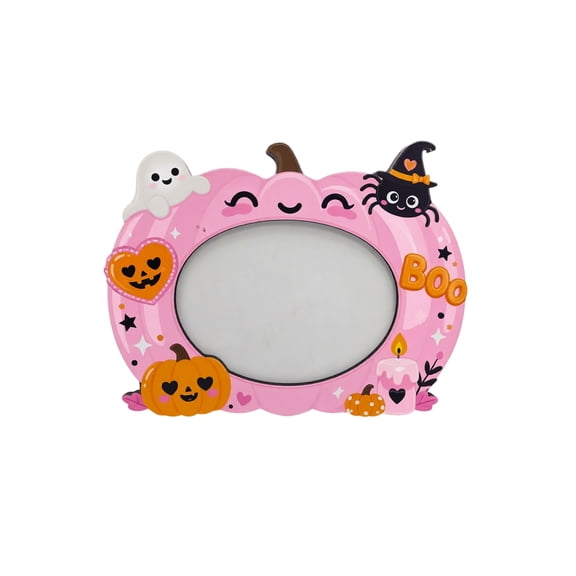Spooky Halloween Decor, Witch Halloween Decorations, Halloween Picture Frame, Pink Picture Frame, Pink Ghost Decor, Pink Pumpkin Decor, Wooden Pumpkin Decor, Witch Hat Decor, Cute