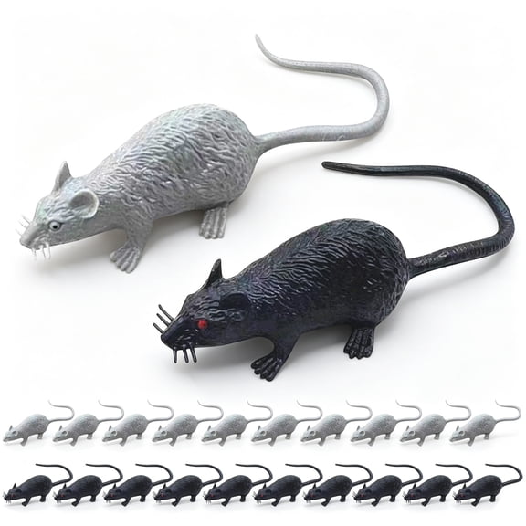 Spooky Halloween Decorations, Creepy Halloween Decorations, Haunted House Decorations, Halloween Party Decorations for Adults, 10 Pack 3X1 Inch Gray Fake Rat Prank Toys for Indoor