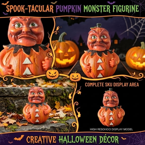 Spooky Halloween Decorations, Funny Facial Expression Pumpkin Monster Decor, for Front Porch Halloween Decor Home Entryway, Standout Novelty Fall Decor, Smooth Fade-Resistant