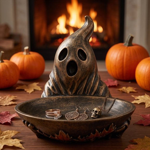 Spooky Halloween Decorations, Gothic Halloween Ghost Candy Sculpted Piece, for Indoor Home Hallway, Halloween Party Table, Countertop Display, to Serve Wrapped Candies, Hold Small