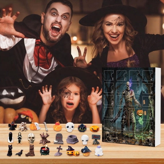 Spooky Halloween Decorations, Halloween Advent Calendar 2025, Halloween Countdown Calendar, 24Pc Mini Resin Figurines Blind Box, 10X7 in 3D Paper Advent Calendar Box with 24