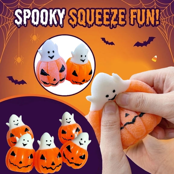 Spooky Halloween Decorations, Halloween Ghost Decorations, Relaxation Squeeze Toys, Halloween Squishies, 2X3 Inch Jack O Lantern Ghost Squeeze Toys, Random Flocked Smooth Surface