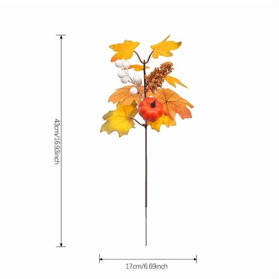 Spooky Halloween Decorations Indoor 4Pcs Fake Withered Maple Leaves Dried Pumpkin Stems Haunted House Layout Ornament Fall Decorations for Home Floral Vase Centerpiece Style A 43Cm