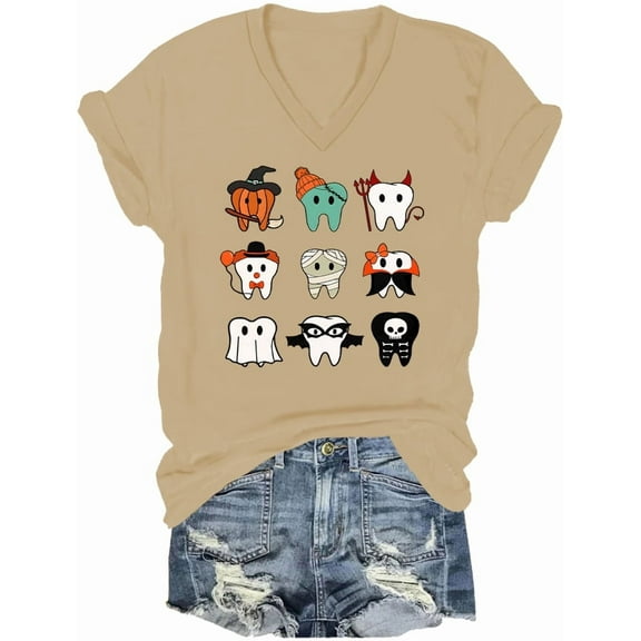 Spooky Halloween Dentist Shirt Dental Halloween Tshirt Dental Hygienist Assistant V Neck Tops