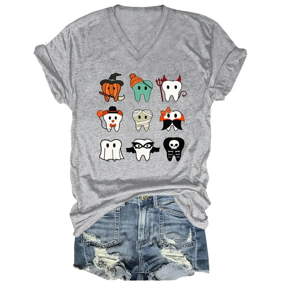 Spooky Halloween Dentist Shirt Dental Halloween Tshirt Dental Hygienist Assistant V Neck Tops