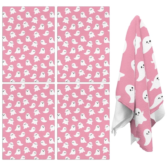 Spooky Halloween Dish Towels Set of 4, Cute Pumpkin and Ghost Kitchen Towels 18x26, Soft Absorbent Tea Towels, Witchy Hand Towels for Kitchen Decor, Fall Coffee Bar Towels
