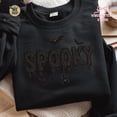 thumbnail image 1 of Spooky Halloween Embroidered Sweatshirt, Gothic Bat Spider Shirt, Cozy Witchy Fall Gift, 1 of 5
