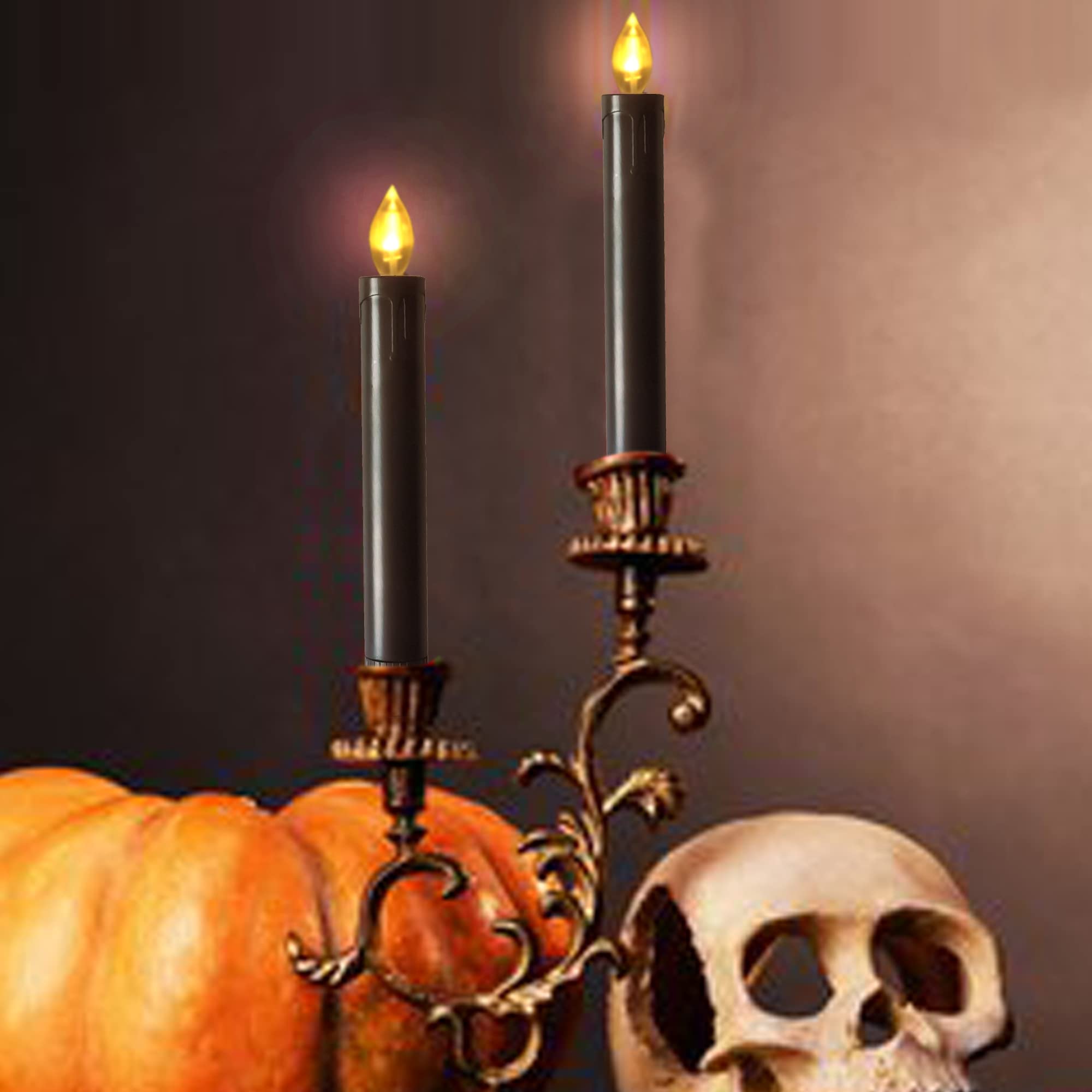 Spooky Halloween Flameless Taper Candles with Timer 6 Tall Flickering