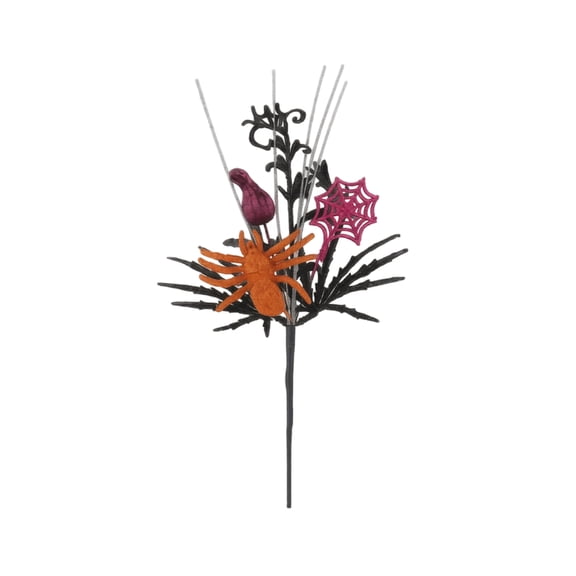 Spooky Halloween Floral Picks, Fake Twig with Glitter Spider Web, Pumpkin Accent Vase Filler for Halloween Home Decor