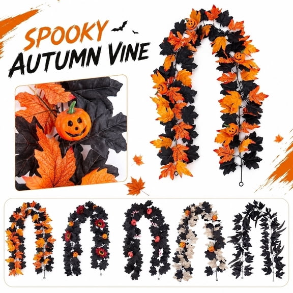 Spooky Halloween Foliage Vine, Outdoor Halloween Decor, Fall Hanging Decor, Halloween Leaf Decor from The Keyword Library: Fall Leaves Decor, 69 Inch 1Pc Durable Black Artificial