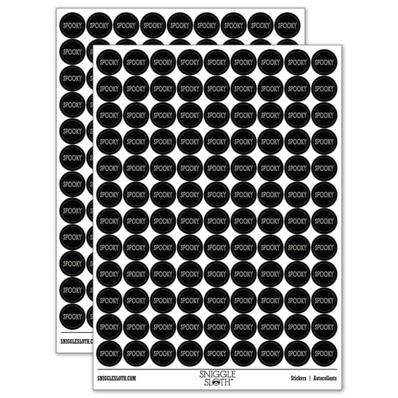 Spooky Halloween Fun Text 200+ Round Stickers - Black - Gloss Finish - 0.50" Size