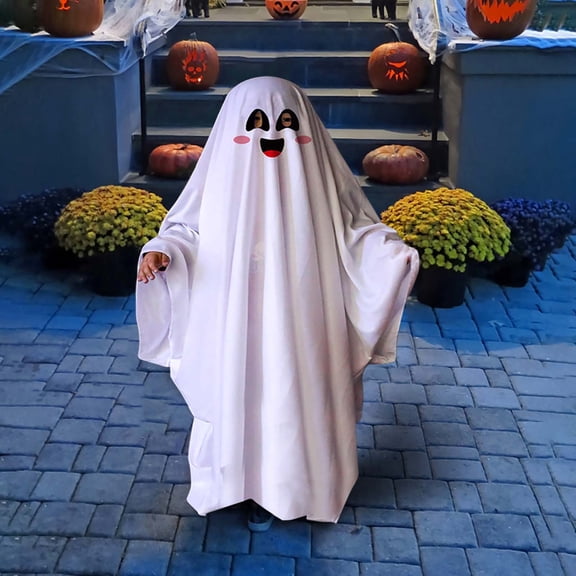 Spooky Halloween Ghost Costume for Klds & Adults - Scary White Ghost Cape Cloak with Eye Holes, Soft Polyester Role Play Outfit for Halloween Party, Haunted Theme Celebration (3 Sizes)