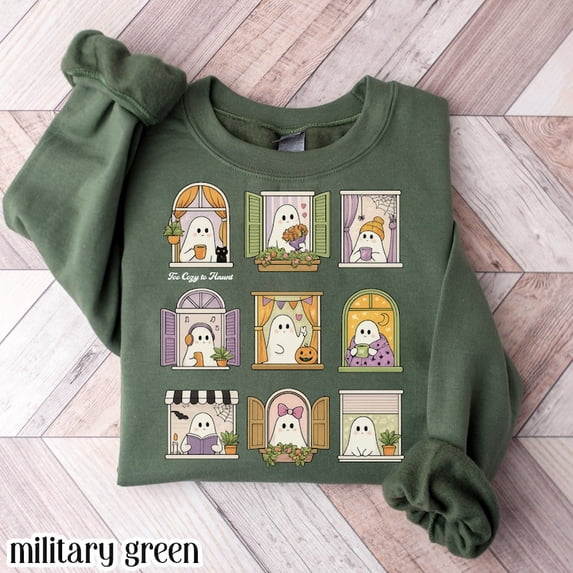 Spooky Halloween Ghost Sweatshirt Too Cozy To Haunt Crewneck Bookish Librarian Reader Sweatshirt