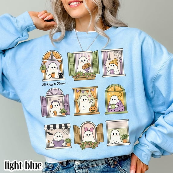 Spooky Halloween Ghost Sweatshirt Too Cozy To Haunt Crewneck Bookish Librarian Reader Sweatshirt