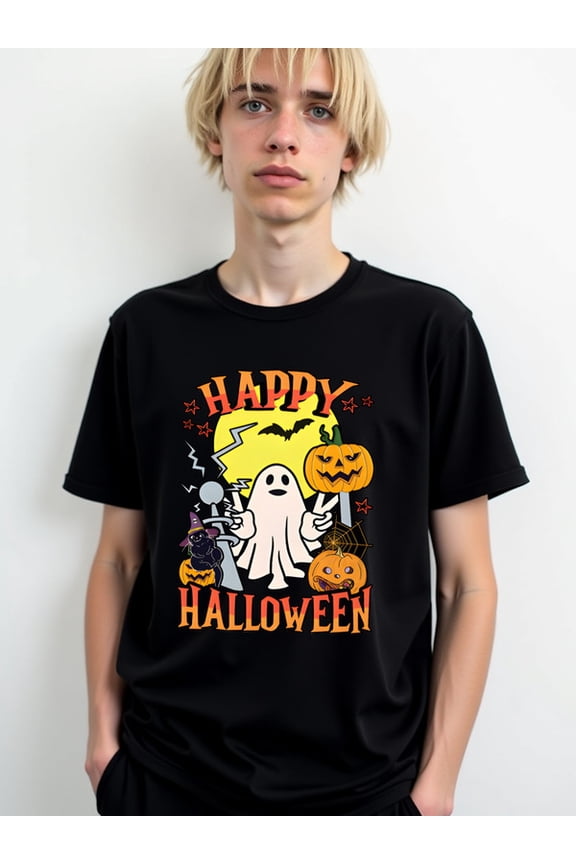 Spooky Halloween Ghost T-Shirt Mens funny t shirts black graphic short Comfortable activewear, perfect for gifts Trendy Unisex Shirt Crewneck tshirts