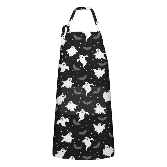 Spooky Halloween Ghosts Apron-Garden Aprons for Women with Pockets-Cotton Linen Waterproof Kitchen Cooking Gardening Aprons Adjustable for Kitchen,Cooking,BBQ and Salon 32"x27"