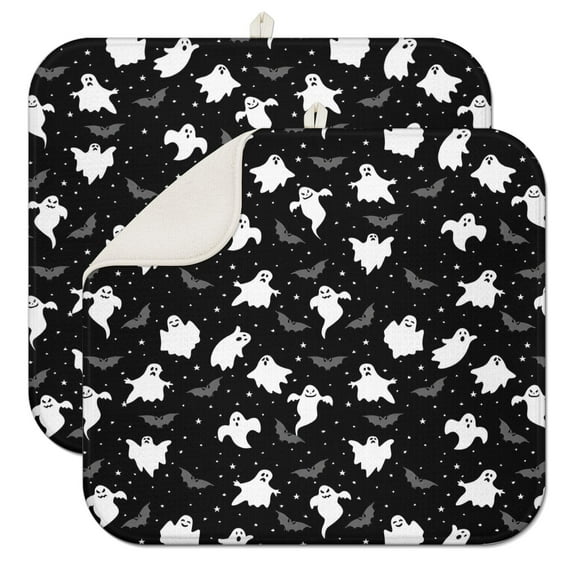 Spooky Halloween Ghosts Pattern Dish Drying Mat for Kitchen 1 Pack, Ultra Absorbent Microfiber Dishes Drainer Mats,16x18in(41x46cm)