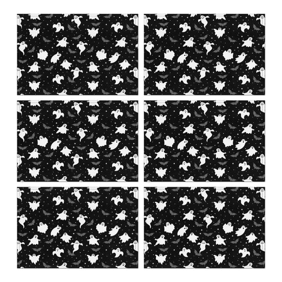 Spooky Halloween Ghosts Pattern Summer Placemats Table Placemats Set Of 6-Linen Kitchen Washable Placemats Table Mats 11.8"x17.7" Non-Slip Heat Resistant