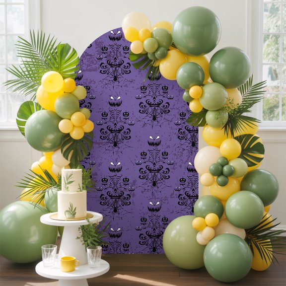 Spooky Halloween Haunted Ghost Cobweb Arch Backdrop Cover Spandex Fitted Arch Cover 4FT,Arches Backdrop Stand Covers for Wedding Birthday Party Ceremony Banquet Decoration Black Purple