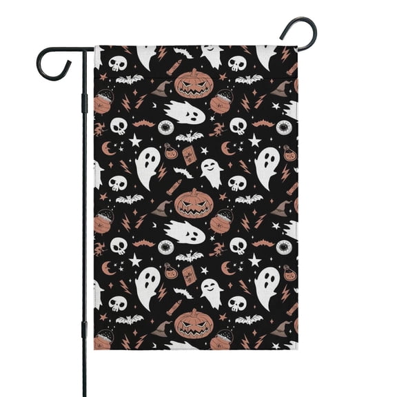Spooky Halloween Icons Pattern Fall Garden Flags 12.5"x18" Double Side,Small Yard Flags for Outside,Outdoor Fall Decor,Autumn Funny Garden Flag Yard Decoration