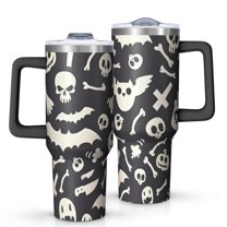 Spooky Halloween Icons Pattern Tumbler with Handle and Lid,40oz Double Wall Vacuum Insulated Tumbler,Cups Gift for Women and Men