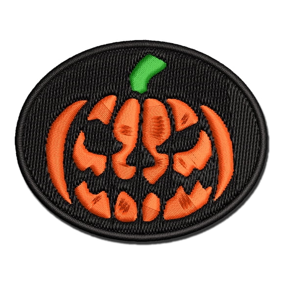 Spooky Halloween Jack o Lantern Pumpkin Applique Multi-Color Embroidered Iron-On Patch - 3 Inch Medium