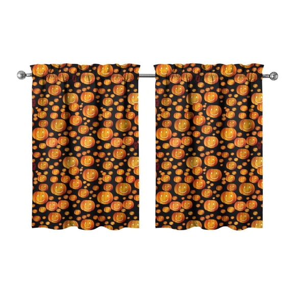 Spooky Halloween Kitchen Curtains Set of 2, with Skeleton and Pumpkin Illustration, Semi-Sheer Window Panels 27.5x36in(70x90cm) Kitchen Curtains