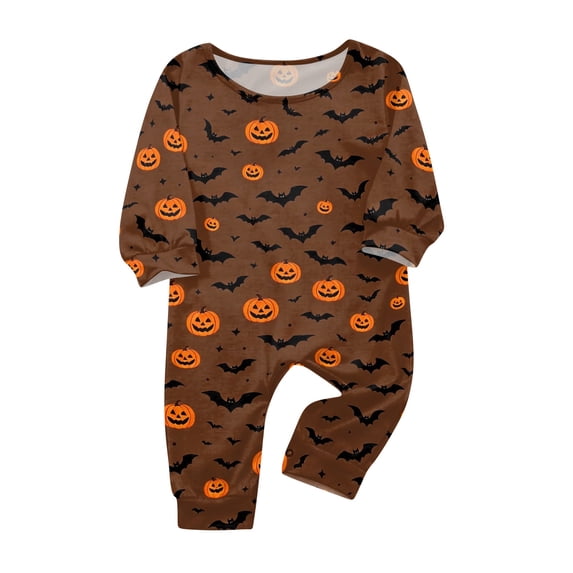 Spooky Halloween Matching Family PJs Pajamas Set, Pumpkin Ghost Long Sleeve Tops and Pants Lounge Sleepwear Set