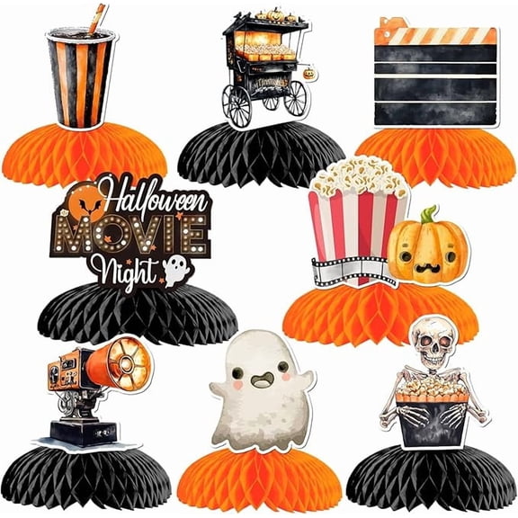 Spooky Halloween Movie Night Party Decorations Scary Movies Honeycomb Centerpieces Ghost Skeleton Cinema Table Decorations for Halloween Horror Movie Night Party Decor Supplies
