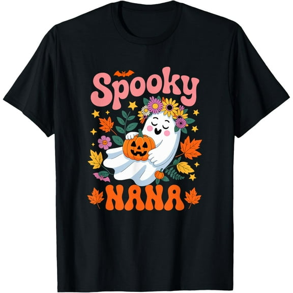 Spooky Halloween Nana Floral Boo Ghost Cute Women Family T-Shirt Tee