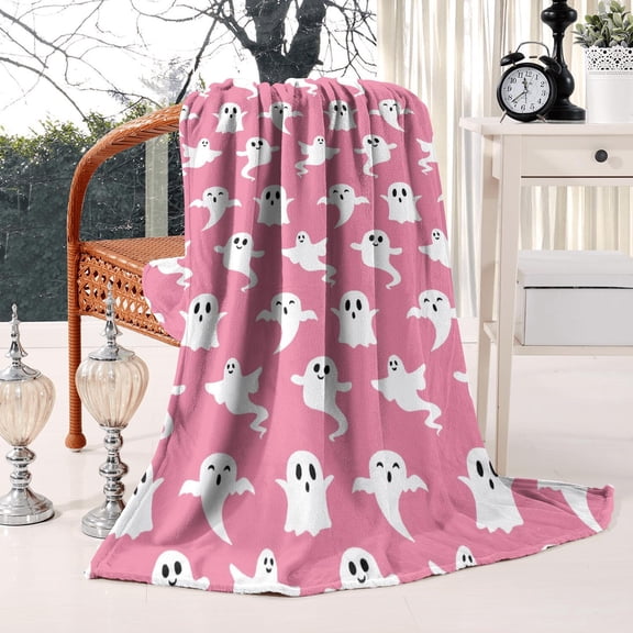 Spooky Halloween Night Blanket 50x60 Inches Lightweight Cozy Pumpkin Black Cat Pattern Plush Throw for Couch Bed