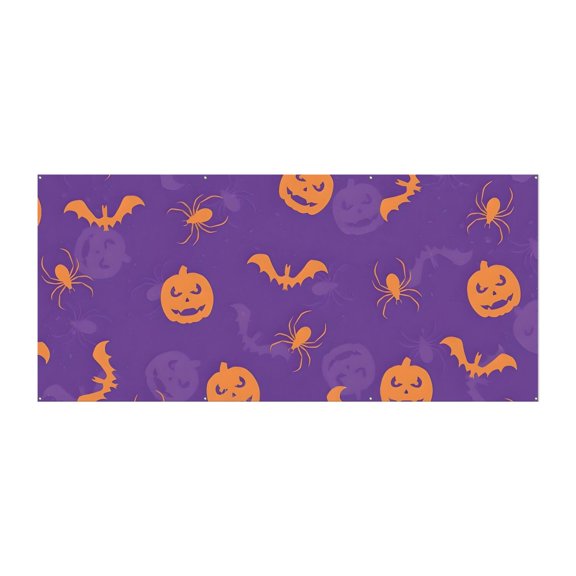 Spooky Halloween Night Garage Door Decoration - Large 13ft x 6ft Polyester Backdrop with Ghosts, Bats, and Spiders