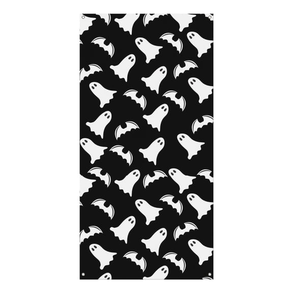 Spooky Halloween Night Polyester Door Curtain - 70.8x35.4 Inch Gothic Ghost Door Cover with Pumpkin & Black Cat Pattern