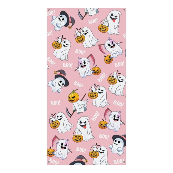 Spooky Halloween Night Polyester Door Curtain - 70.8x35.4 Inch Gothic Ghost Door Cover with Pumpkin & Black Cat Pattern