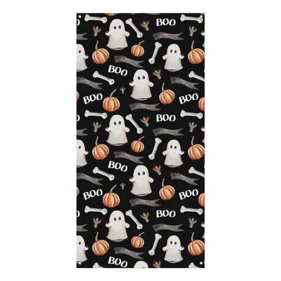 Spooky Halloween Night Polyester Door Curtain - 70.8x35.4 Inch Gothic Ghost Door Cover with Pumpkin & Black Cat Pattern
