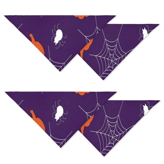 Spooky Halloween Night Skeleton Spider Web Dog Bandanas 2 Pack, Adjustable Double Sided Pet Scarf for Dogs