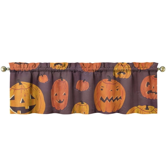 Spooky Halloween Night Valance Curtain 54x18 Inch Rod Pocket Window Topper with Pumpkin and Black Cat Pattern for Kitchen