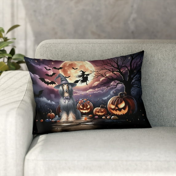 Spooky Halloween Night Witch Afghan Hound Glowing Pumpkins Pillowcase Double Sided Dog Lover Pillow Case Covers - 12015